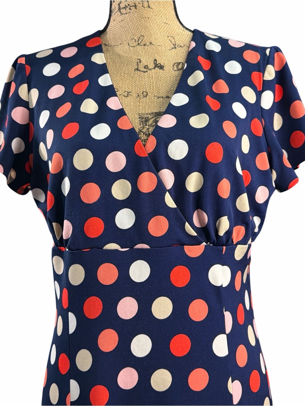 NorthStyle navy Blue dress with orange, cream and white polka dots. EC.- Size M - Picture 6 of 7
